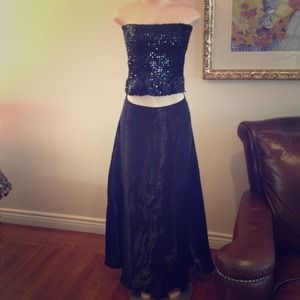 Long black shinny skirt