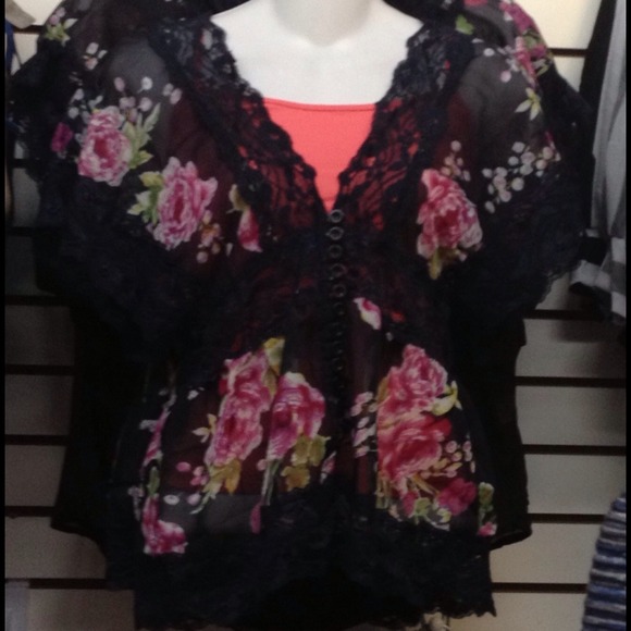 Blue Flower off shoulder lacy ends Blouse