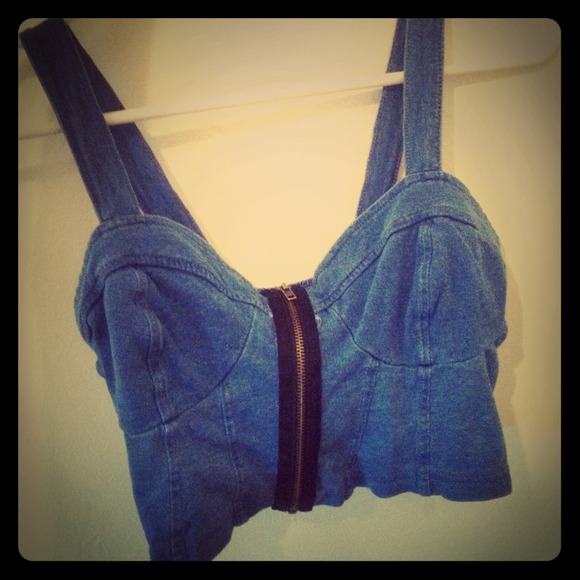 Jean crop top with zipper
