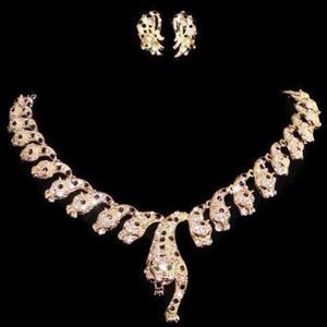 Leopard Rhinestones Crystal Necklace Earrings Set