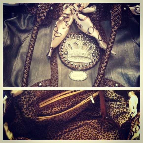 Silver and brown handbag