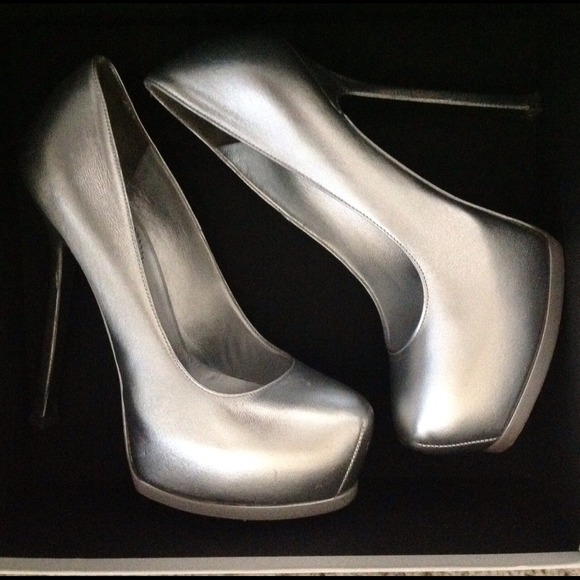 SOLD YSL Silver Tribtoo 105 Platform Pumps