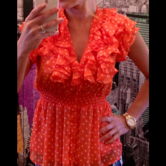 Forever 21 top! Tangerine with white polka dots! - Picture 1 of 4