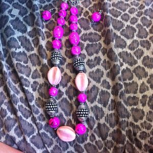 Hot pink statement necklace with matching earrings