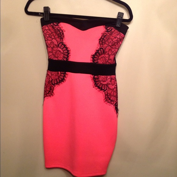 Neon Orange Dress with black lace