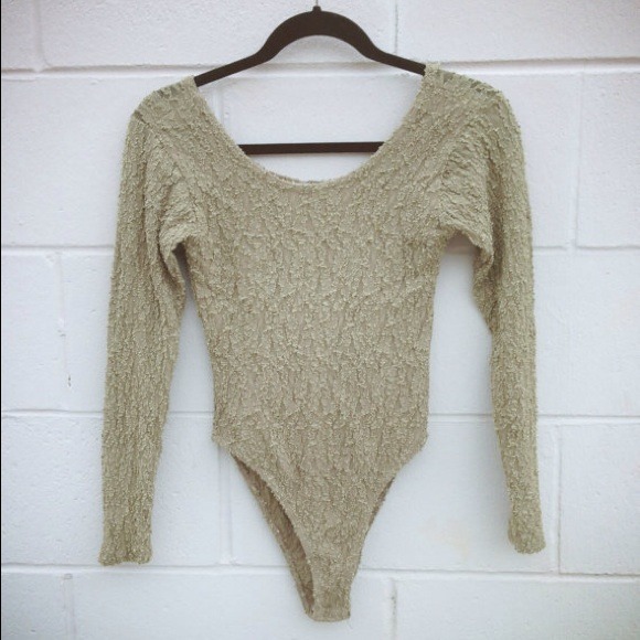 Tops - Vintage Taupe Sheer Back Onepiece Bodysuit
