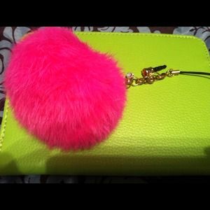 Fluffy pink ball cell phone charm/dust plug charm