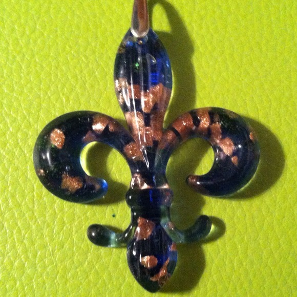 Blue and gold fleur de lis pendant - Picture 1 of 1