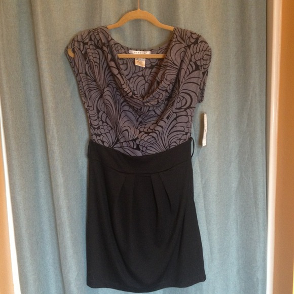 Sheer(ish) cowl dress with pleated black bottom M