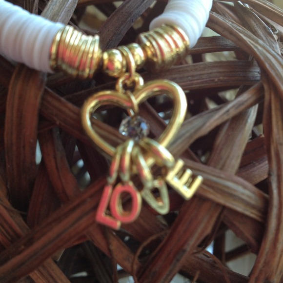 Sold  White/Gold Coil Link  Bracelet w Dangle - Picture 3 of 3