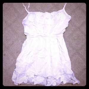 Forever Twenty One White Floral Lace Sheer Trim Spaghetti Strap Shirt