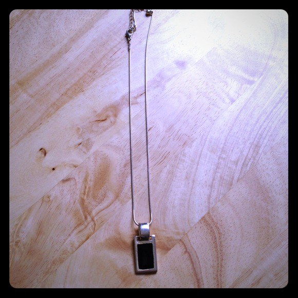 Rectangular Silver/Black Colored Necklace