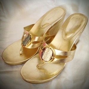 Bundle for Nickie:Gold Wedges, Bracelet, Red Shirt