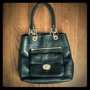 Large Black Coach Bag with Mint Green Interior