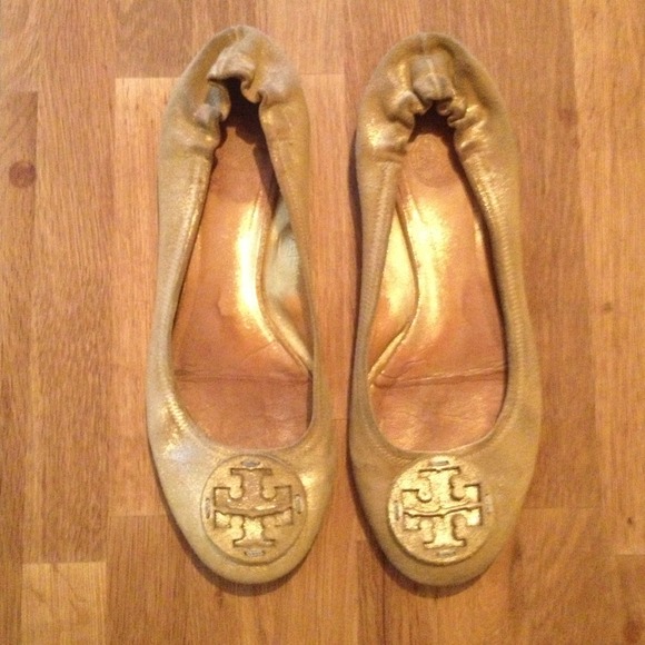 Gold Tory Burch Ballet Flats