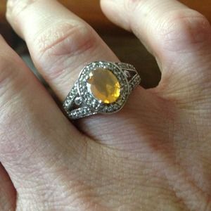 Fire Opal and White Topaz sterling silver ring.