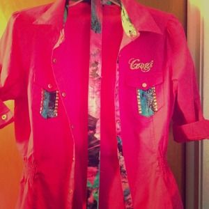 Coogi Pink & Gold Stuuded Button Down w/belt