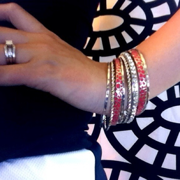 Coral and Silver Bangle Set (8 pieces altogether) - Picture 2 of 4