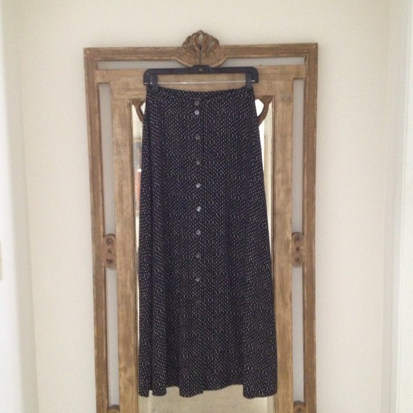 Long button down black polka dotted silk skirt. - Picture 1 of 2