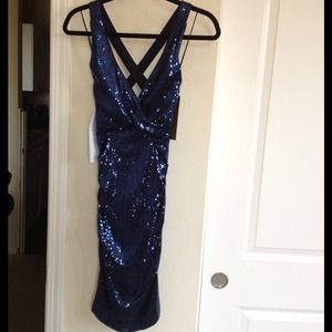 Nicole Miller Navy Sequin Cross Back Dress