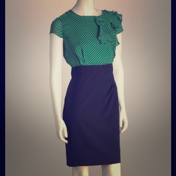 {sold!!!} Green and Navy Polka Dot Ruffle dress