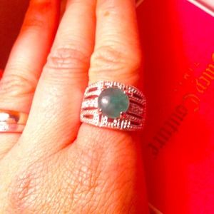 Diamond and Jade Silver Ring