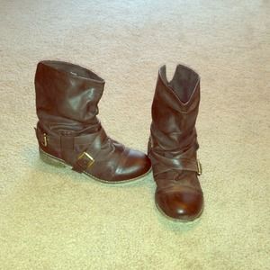 Brown faux leather boots