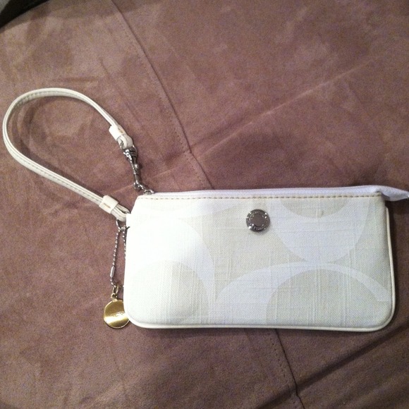 White and Tan Coach Clutch