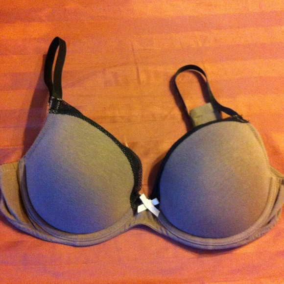 Grey bra with black trim