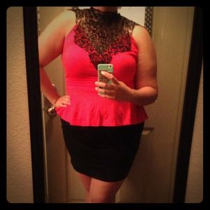 BNWT- Peplum & Lace-Red & Black Dress