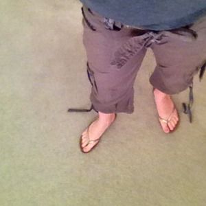 Brownish, asparagus colored Capri pants..