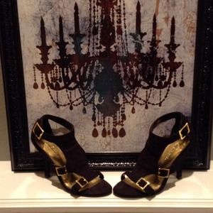 Black and gold high heel sandal