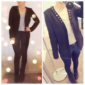 Studded detail black tweed jacket