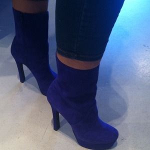 Cobalt Blue Suede Mid-Length Boots