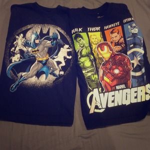 Boys superhero short sleeved shirts.