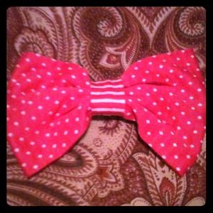 Oversized homemade pink and white hair bow.:)