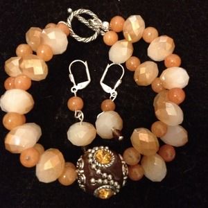 Crystal and Red Aventurine bracelet set