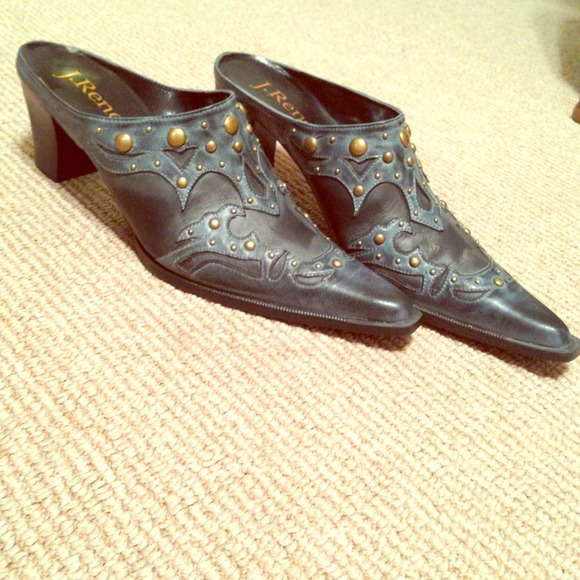 Blue mules with gold studs