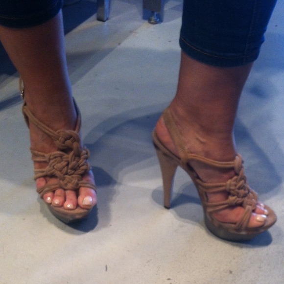 Nude suede and tortoise sandals
