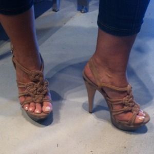 Nude suede and tortoise sandals