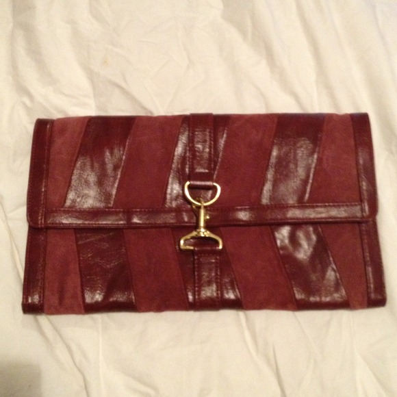 Maroon PatentSuede Striped Urban Outfitters Clutch