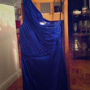 One shoulder satin cocktail dress in royal blue