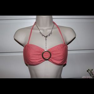 Coral and gold swimsuit top - removable strap