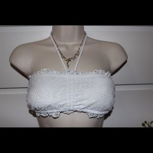 White lace bandeau swim top