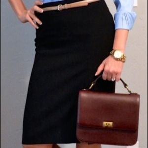 Black pencil skirt with glittery gold belt