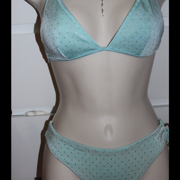 Baby blue with gold polka dots bikini swimsuit