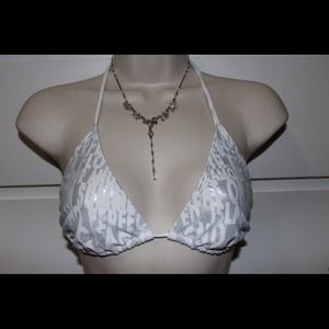 White and silver bikini swim top