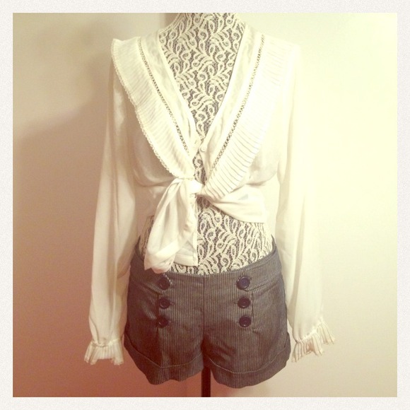 Pants - Sailor Inspired High Waisted Button Up Shorts