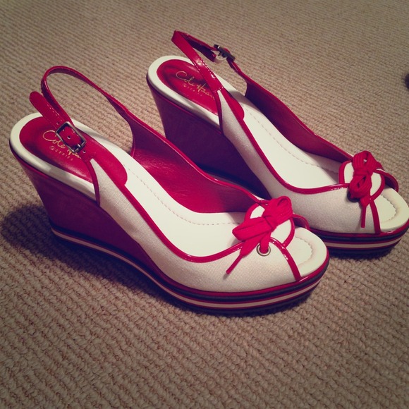 🌟RESERVED🌟Red and white slingback wedges