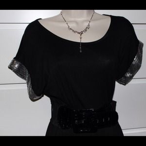Wet seal black dress/top with glittered sleeves